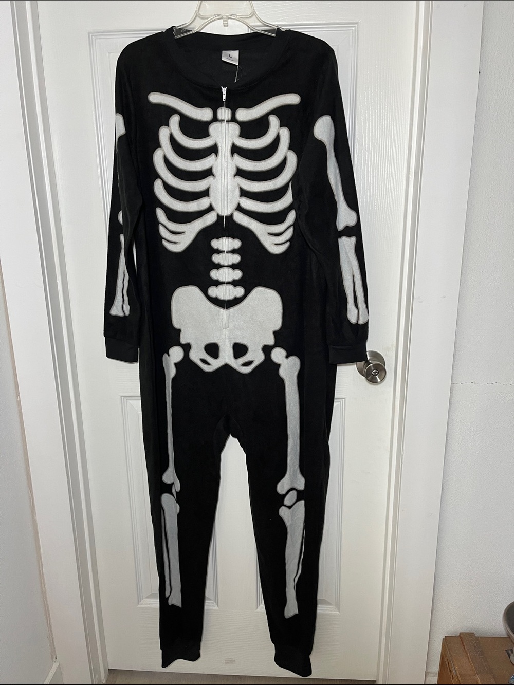 Black Skeleton Micro Fleece Onesie Pajamas with White Bones NWT